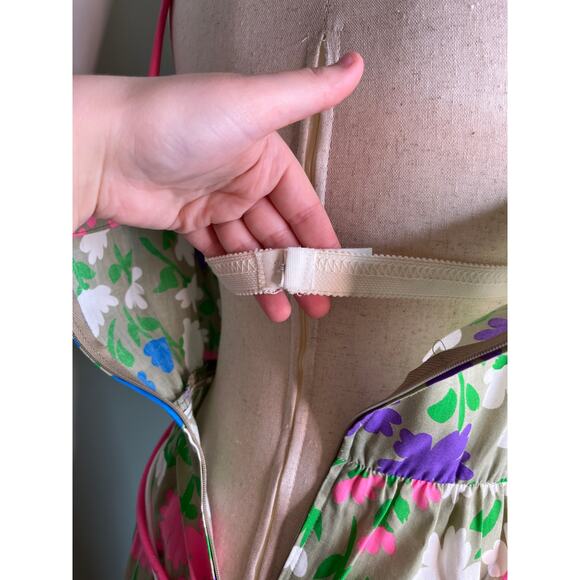 1960s Rainbow Pink Purple Blue Floral Groovy Maximalist Mod Tea Party Dress M - Picture 7 of 10